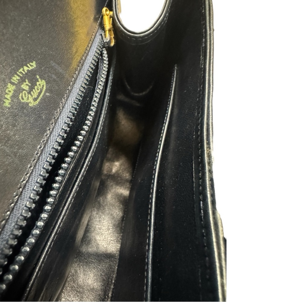 Old Gucci Vintage Black Polished Leather Horsebit Accent Shoulder Bag Auth - Picture 14 of 16